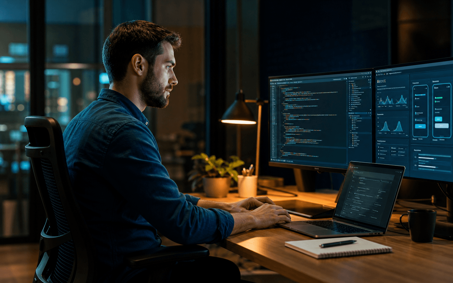 Homme travaillant sur une solution digitale